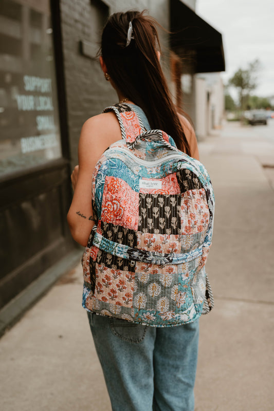 MIDNIGHT QUILTED PATCHWORK BACKPACK