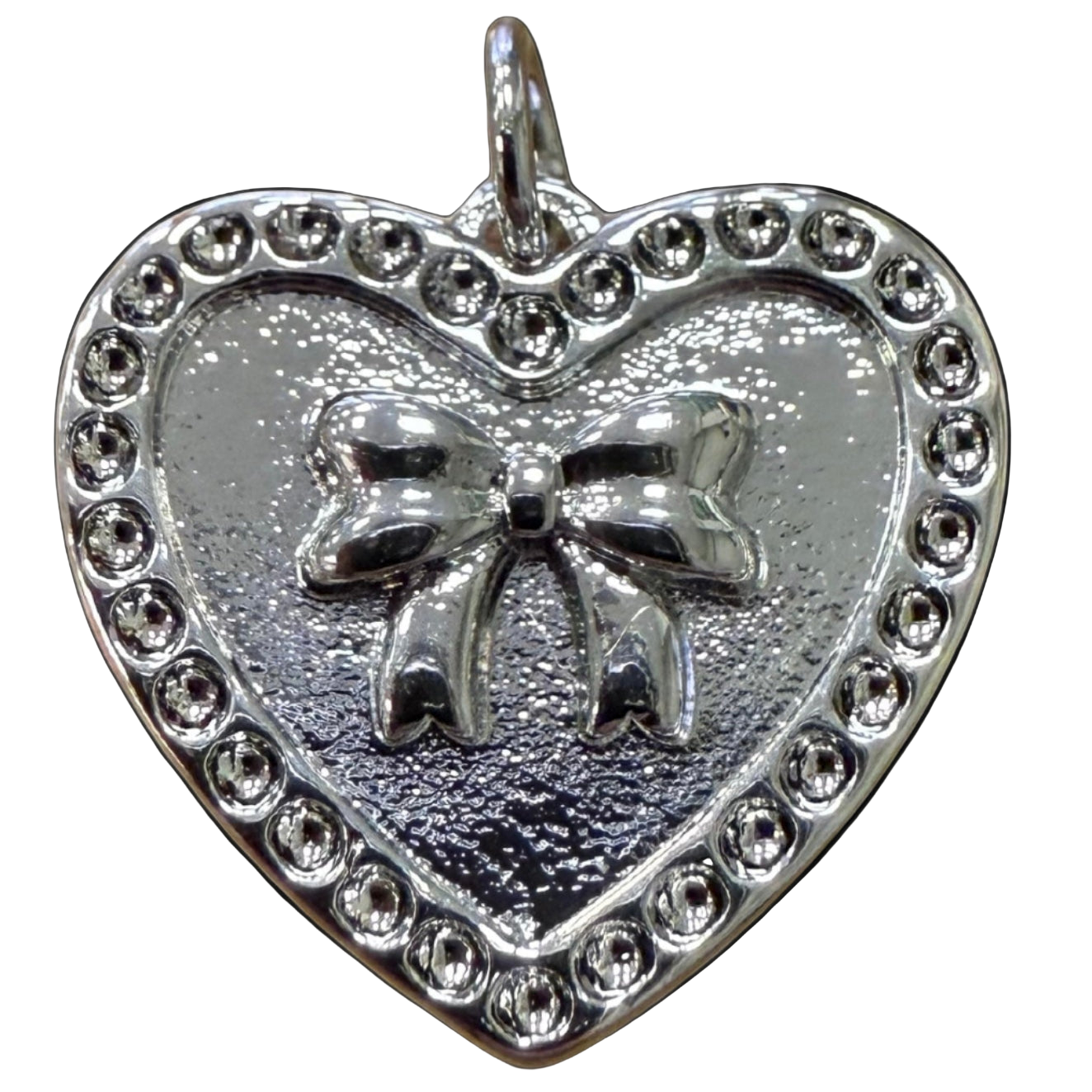 SILVER HEART BOW CHARM