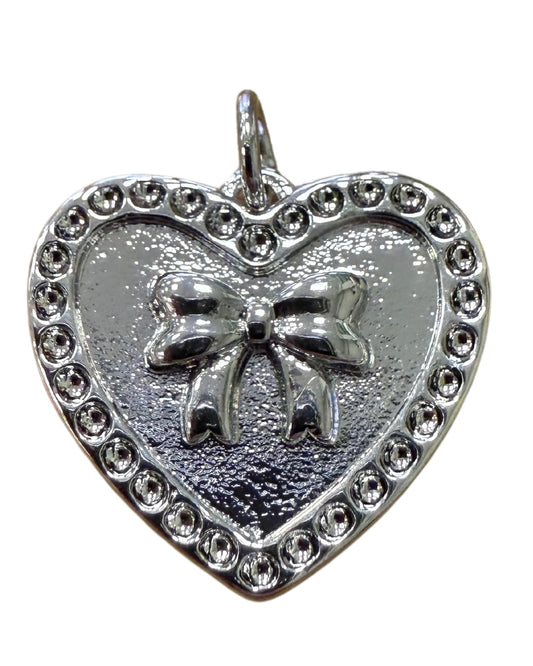 SILVER HEART BOW CHARM