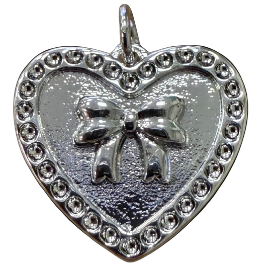 SILVER HEART BOW CHARM