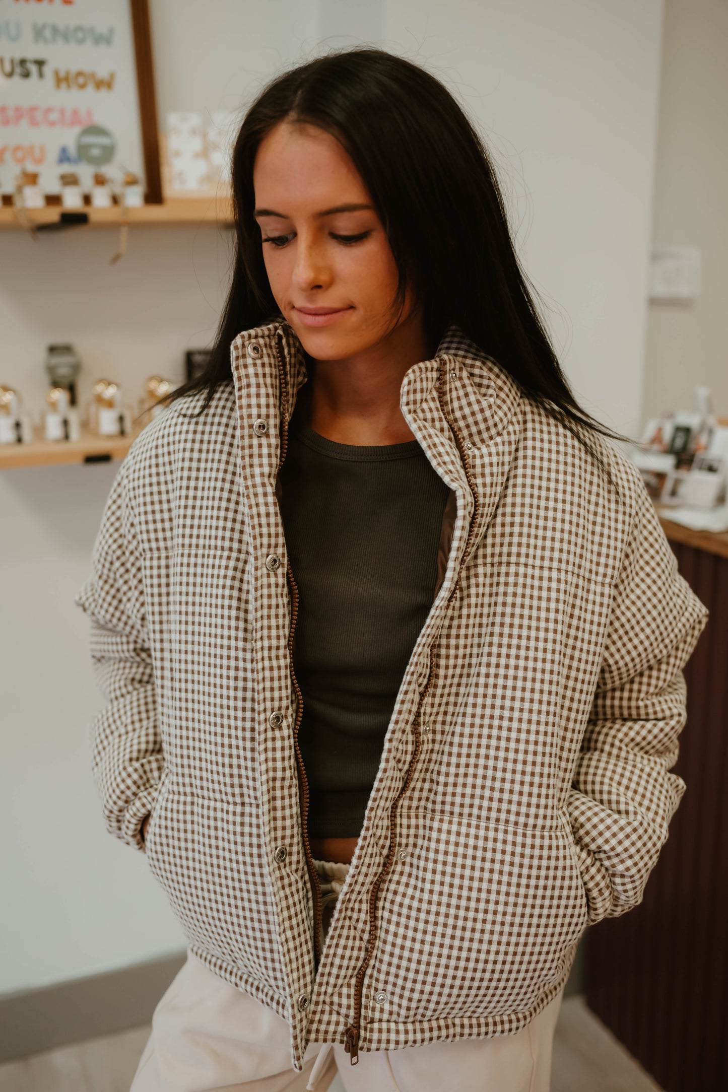 GINGHAM PUFFER JACKET