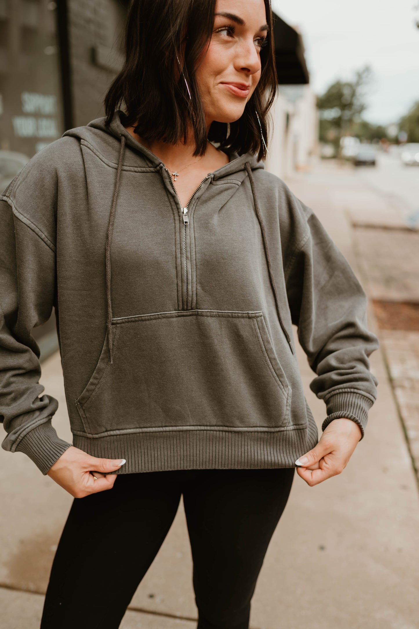 CHARCOAL MINERAL WASH HALF ZIP SCUBA
