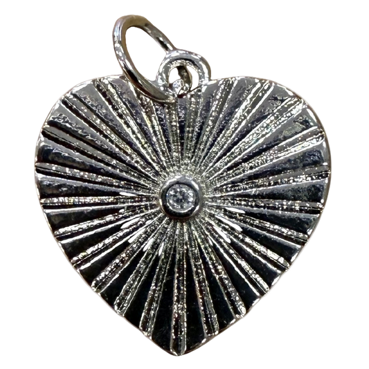 SILVER DIAMOND RAY HEART CHARM