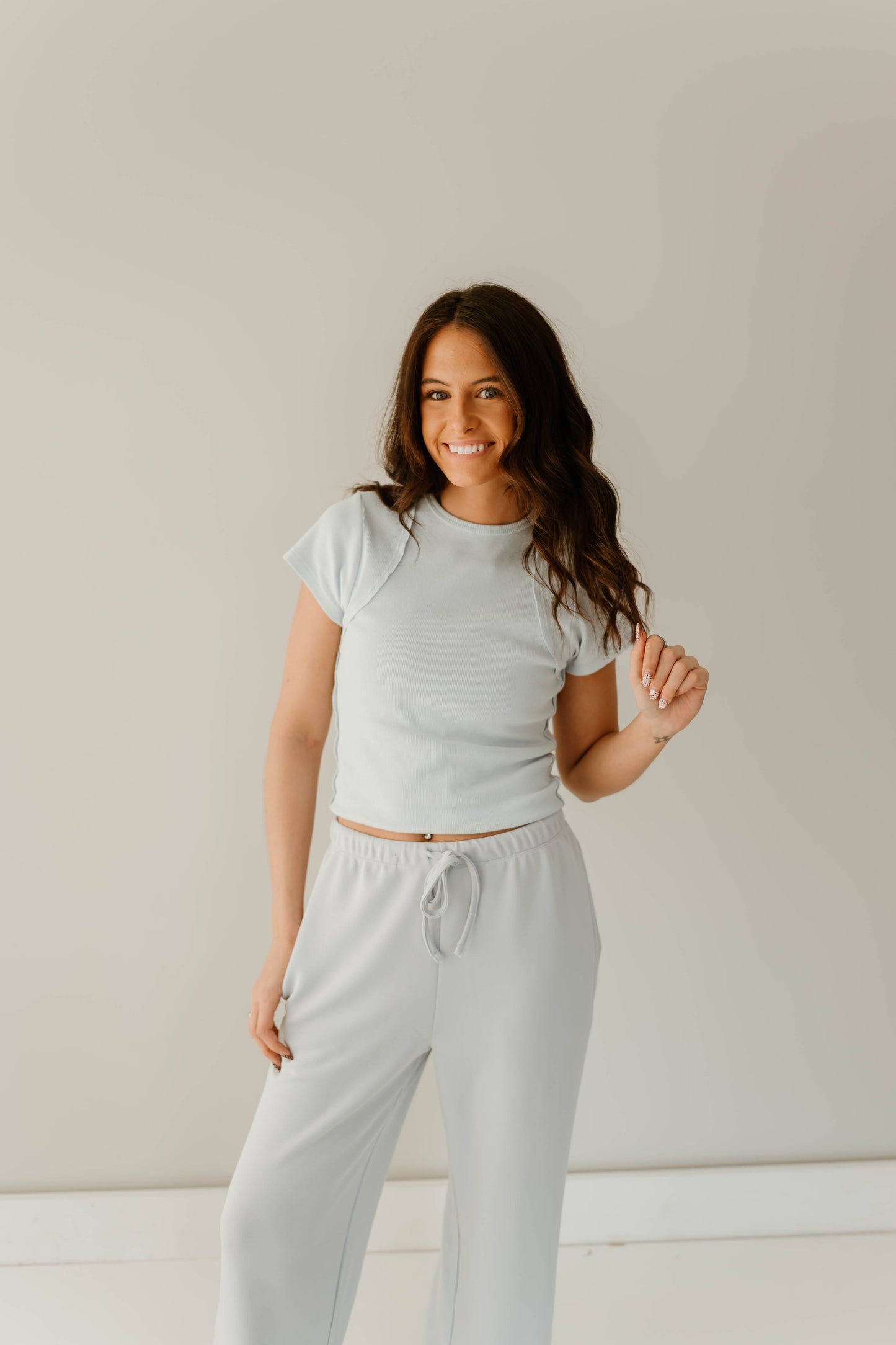 BABY BLUE SHORT SLEEVE + WIDE LEG LOUNGE SET