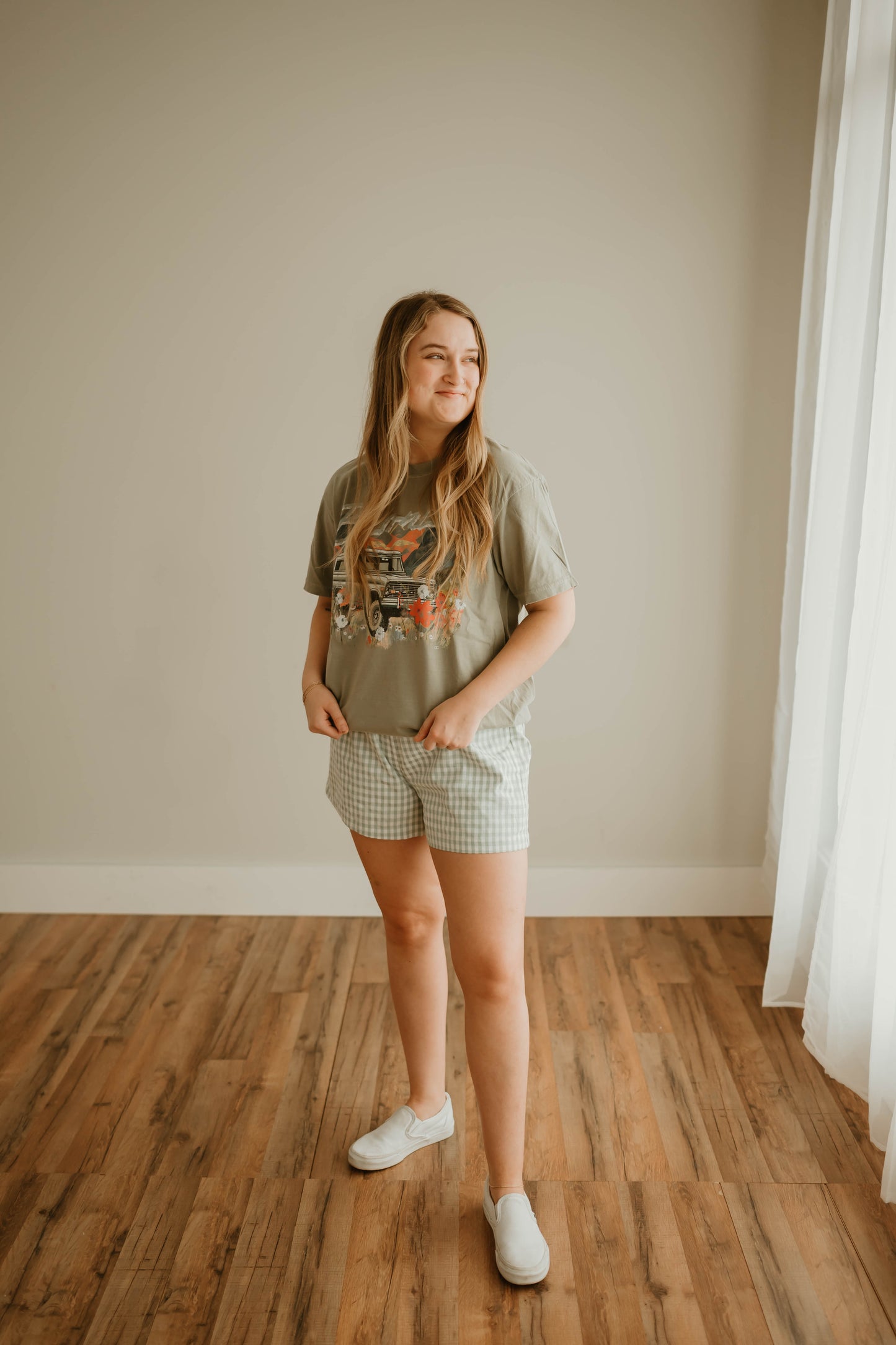 GREEN CHECKERED SHORTS