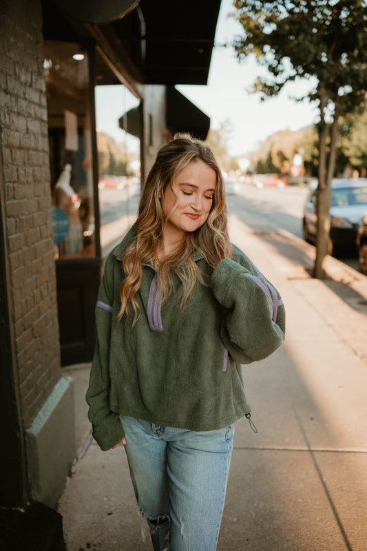GREEN + LAVENDER TRIM HALF ZIP