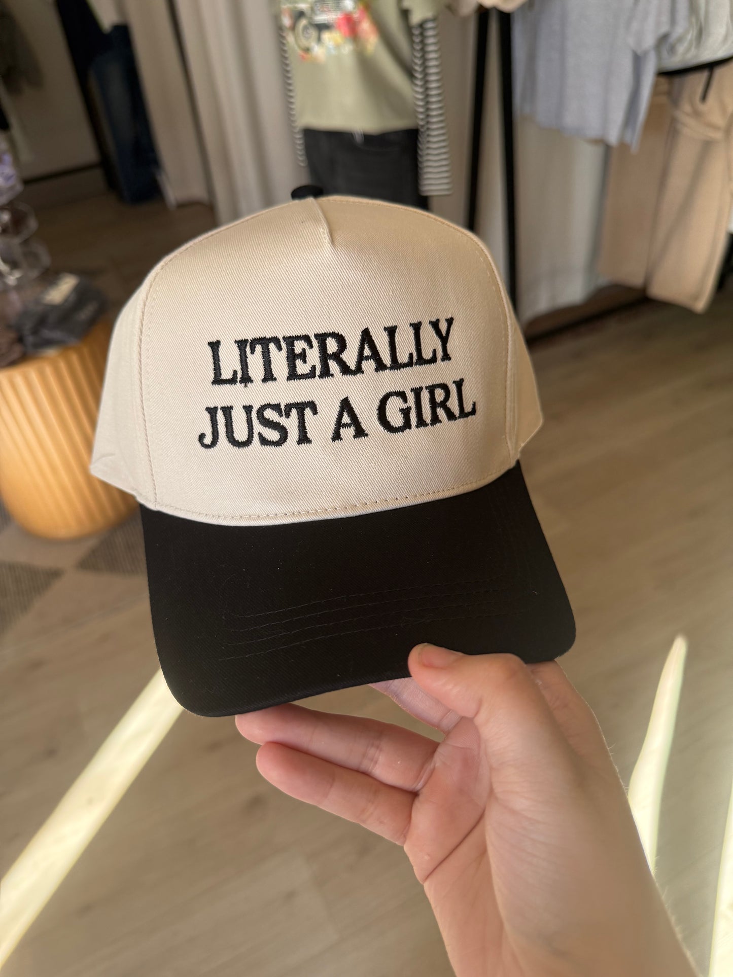 LITERALLY JUST A GIRL TRUCKER HAT