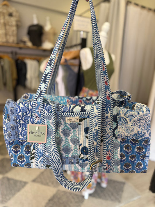 BLUE PATCH DUFFLE BAG