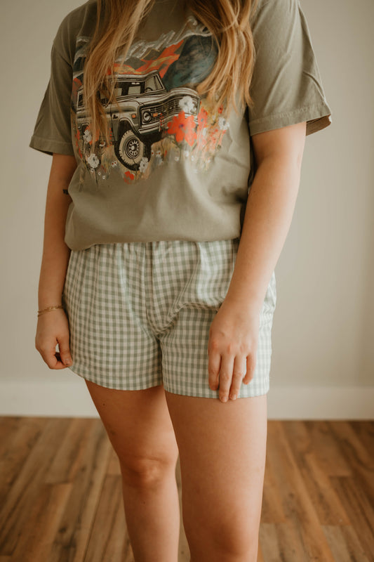 GREEN CHECKERED SHORTS