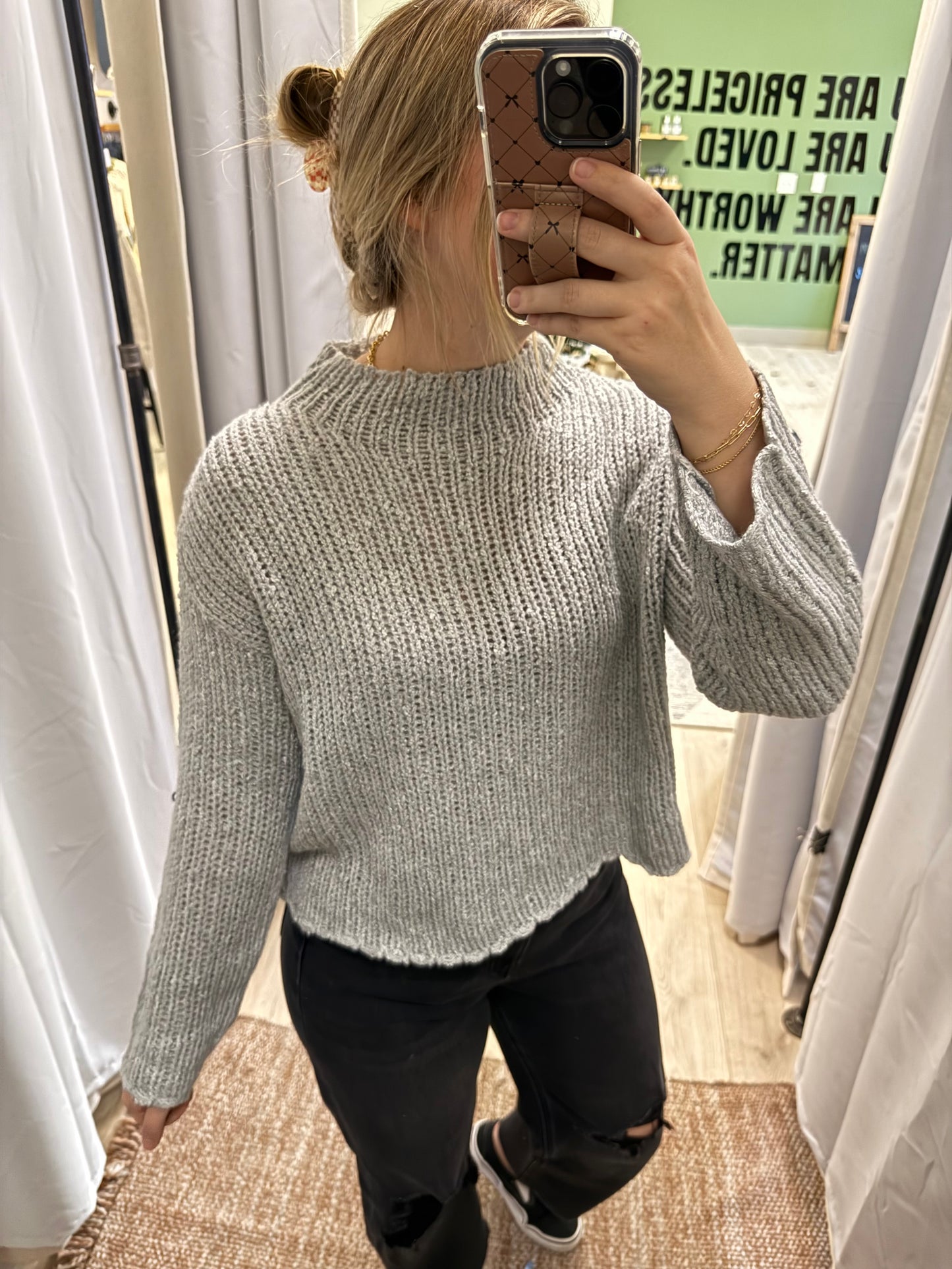 GRAY MOCK NECK SWEATER