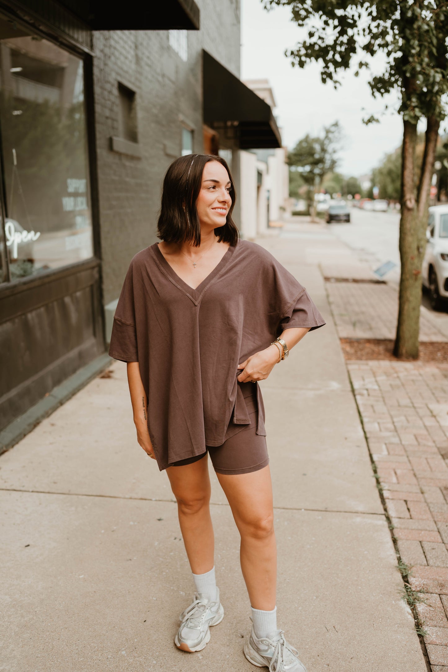 MOCHA OVERSIZED TEE + BIKER SHORT LOUNGE SET