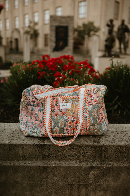 SAGE + PINK PATCH QUILTED DUFFLE