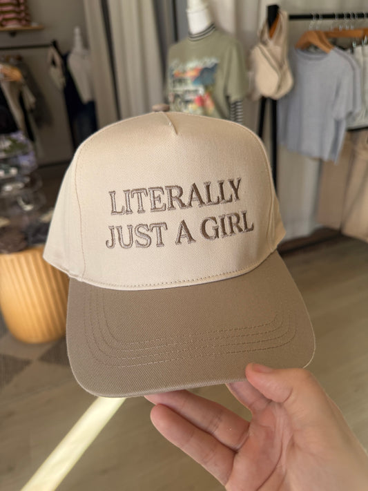 LITERALLY JUST A GIRL TRUCKER HAT