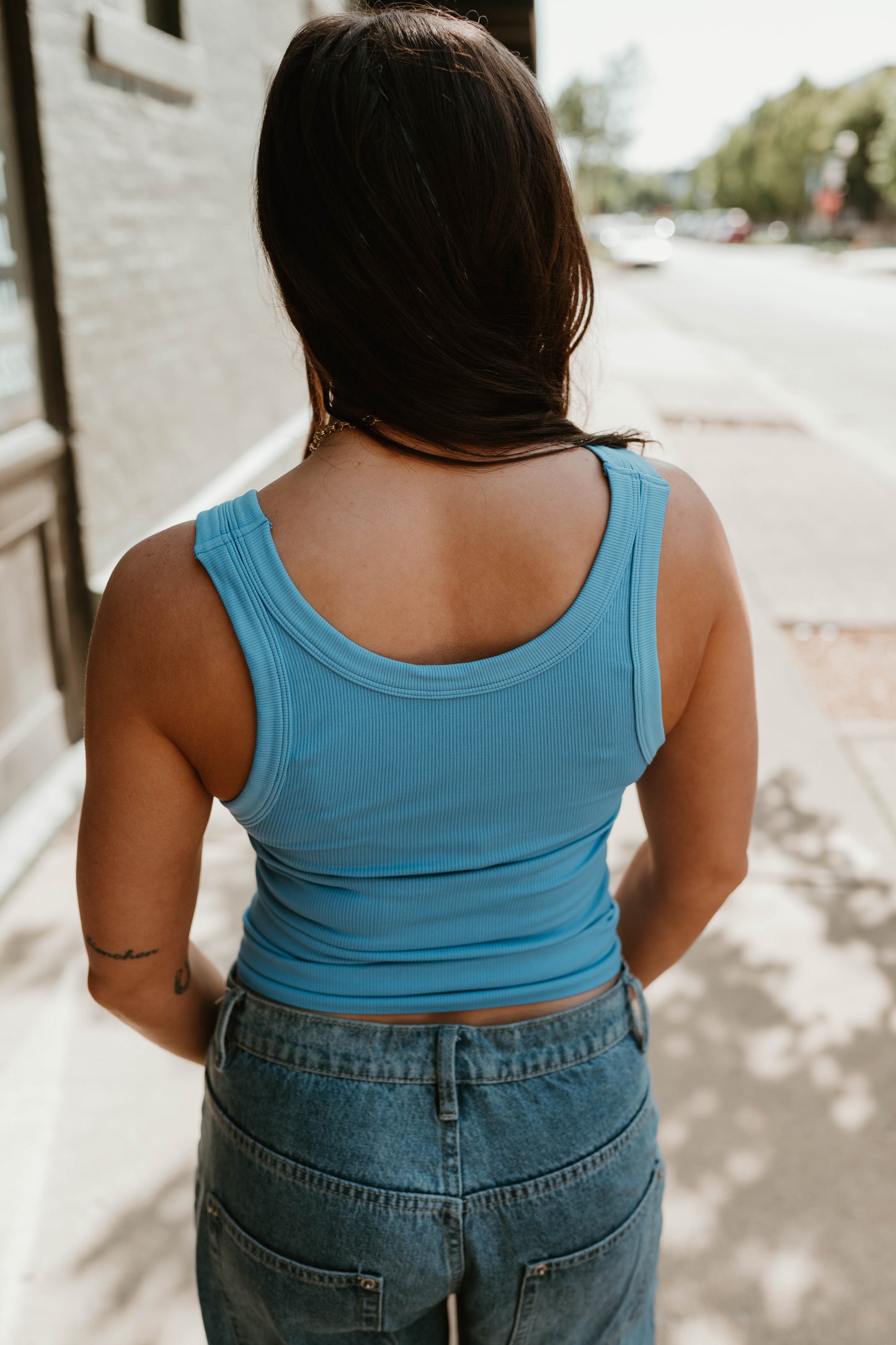 BLUE REVERSIBLE RIBBED KNIT TANK