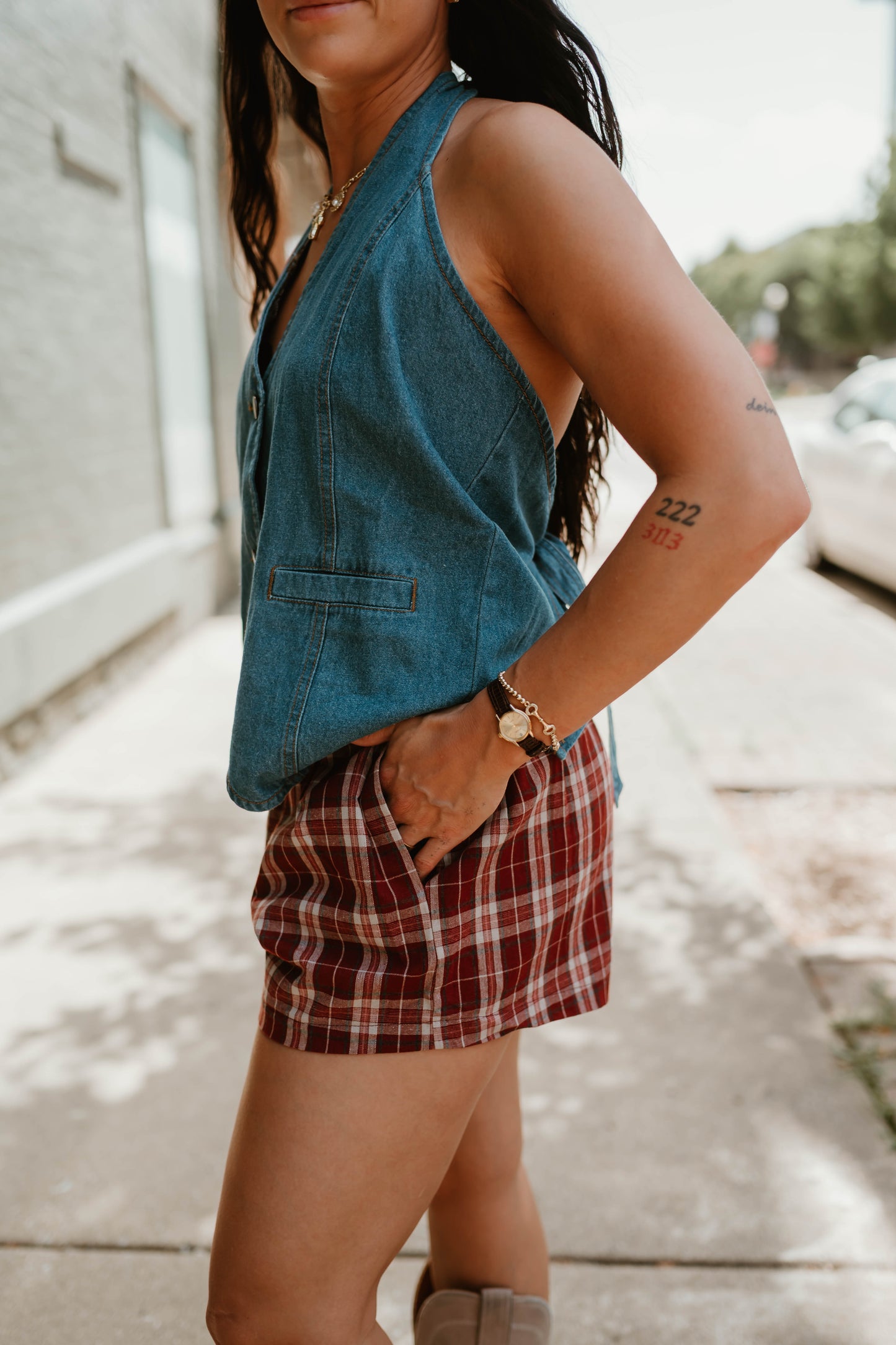 PLAID ELASTIC WAIST SHORTS