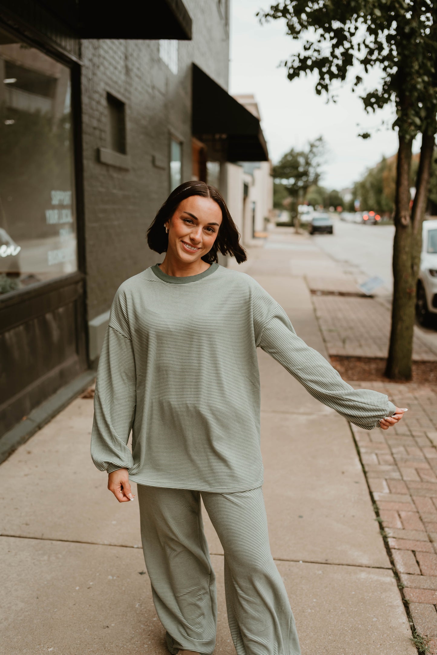 GREEN ULTRA SOFT PIN STRIPED LONG SLEEVE