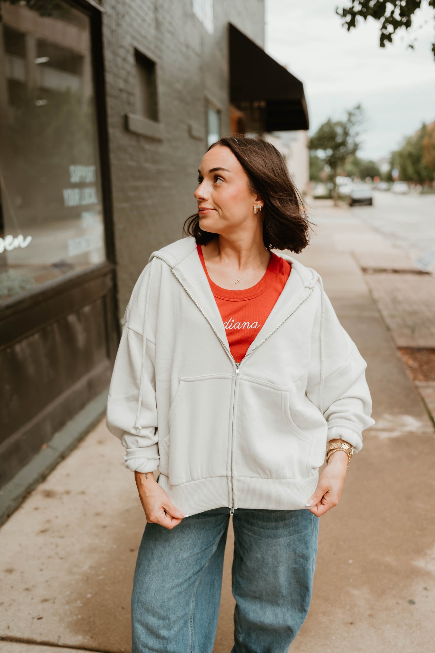 IVORY BOYFRIEND ZIP UP HOODIE