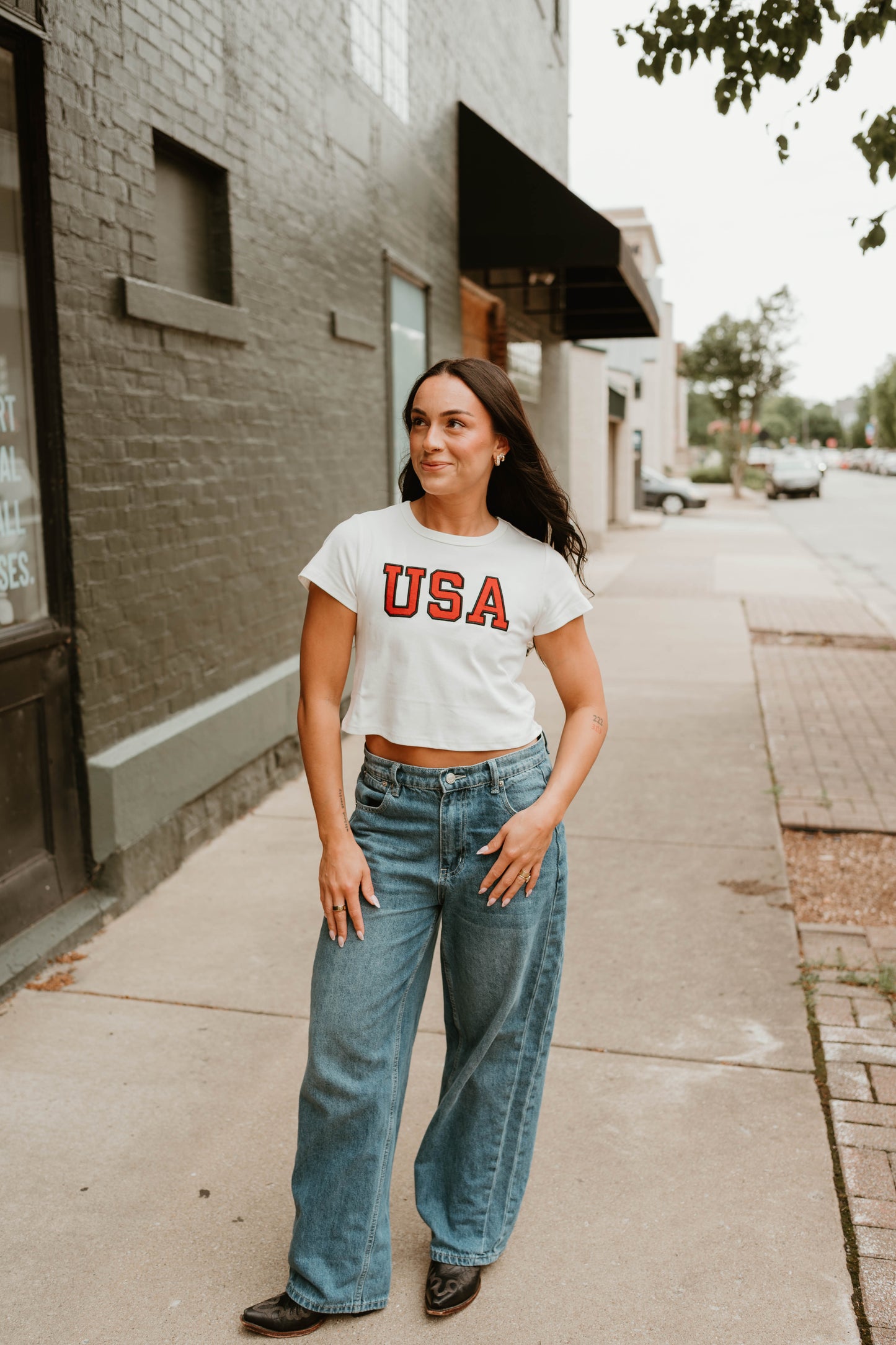 WHITE USA SHORT SLEEVE BABY TEE