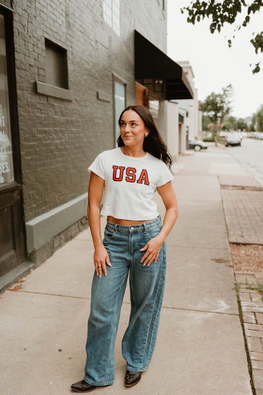 WHITE USA SHORT SLEEVE BABY TEE