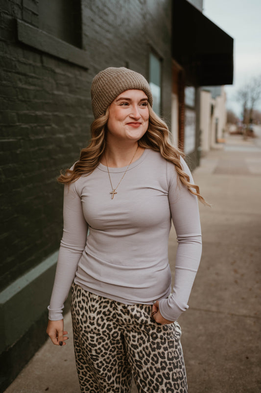 STONE RIBBED KNIT LONG SLEEVE