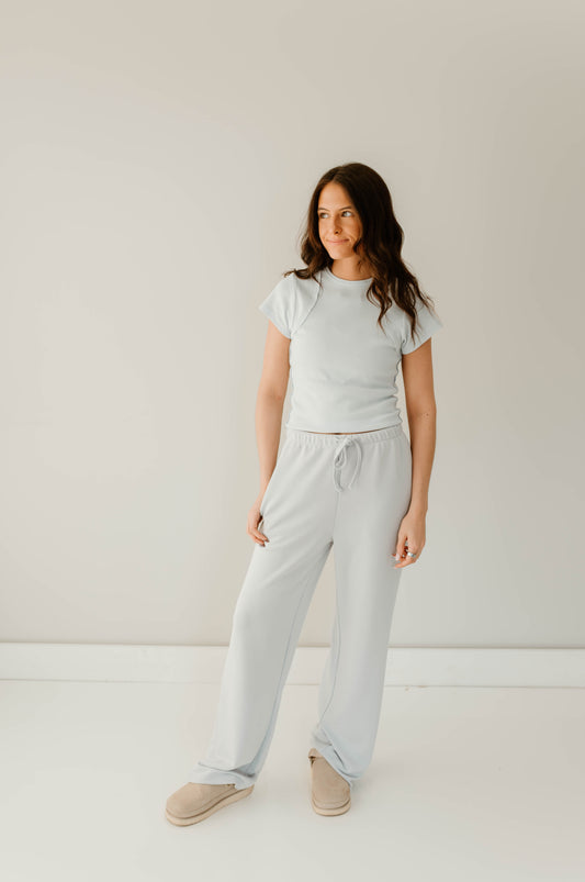 BABY BLUE SHORT SLEEVE + WIDE LEG LOUNGE SET