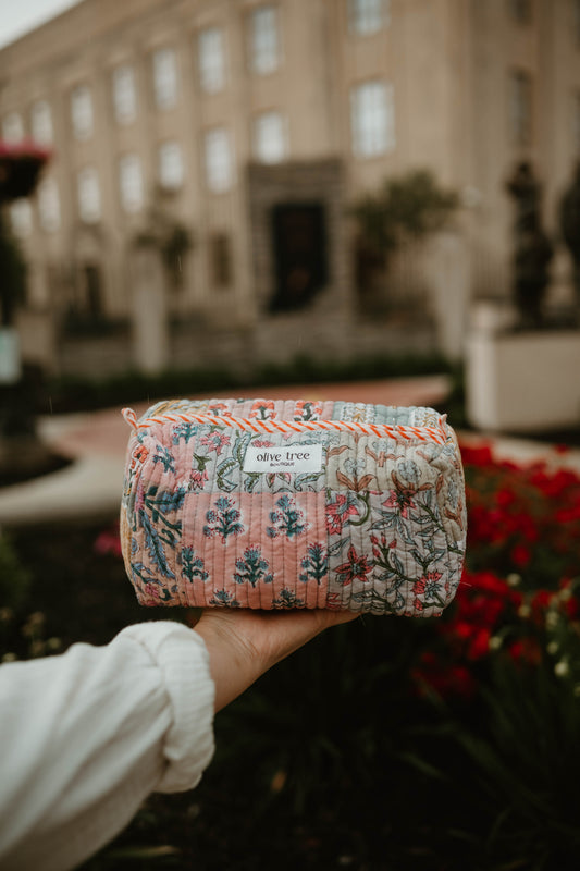 SAGE + PINK PATCH QUILTED MAKE UP BAG