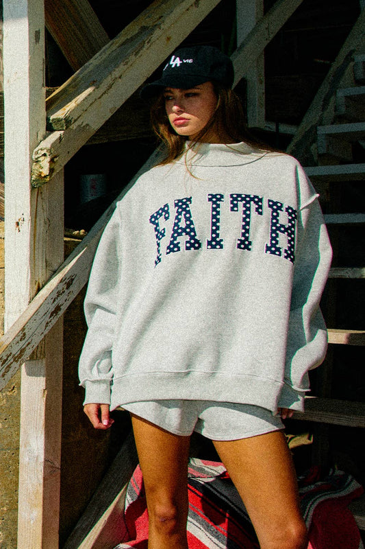 FAITH EMBROIDERED MOCK NECK PULLOVER