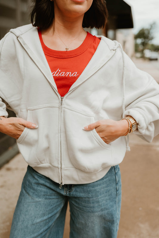 IVORY BOYFRIEND ZIP UP HOODIE