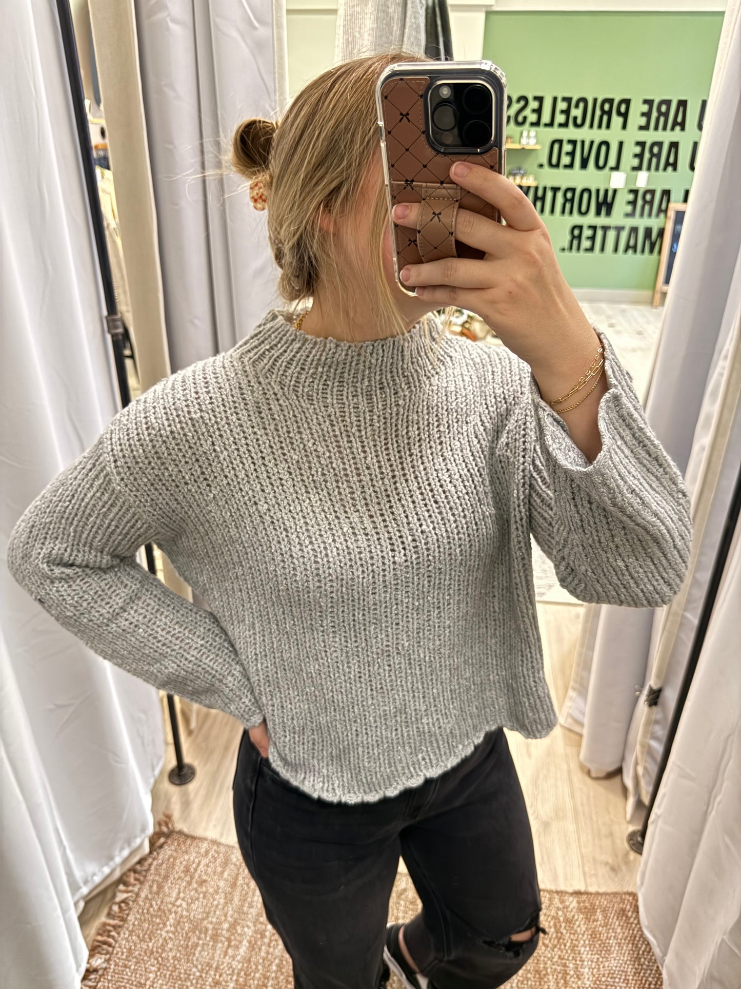 GRAY MOCK NECK SWEATER