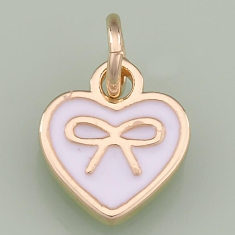 MINI GOLD WHITE BOW HEART CHARM