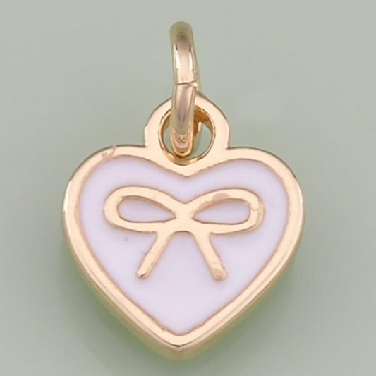 MINI GOLD WHITE BOW HEART CHARM