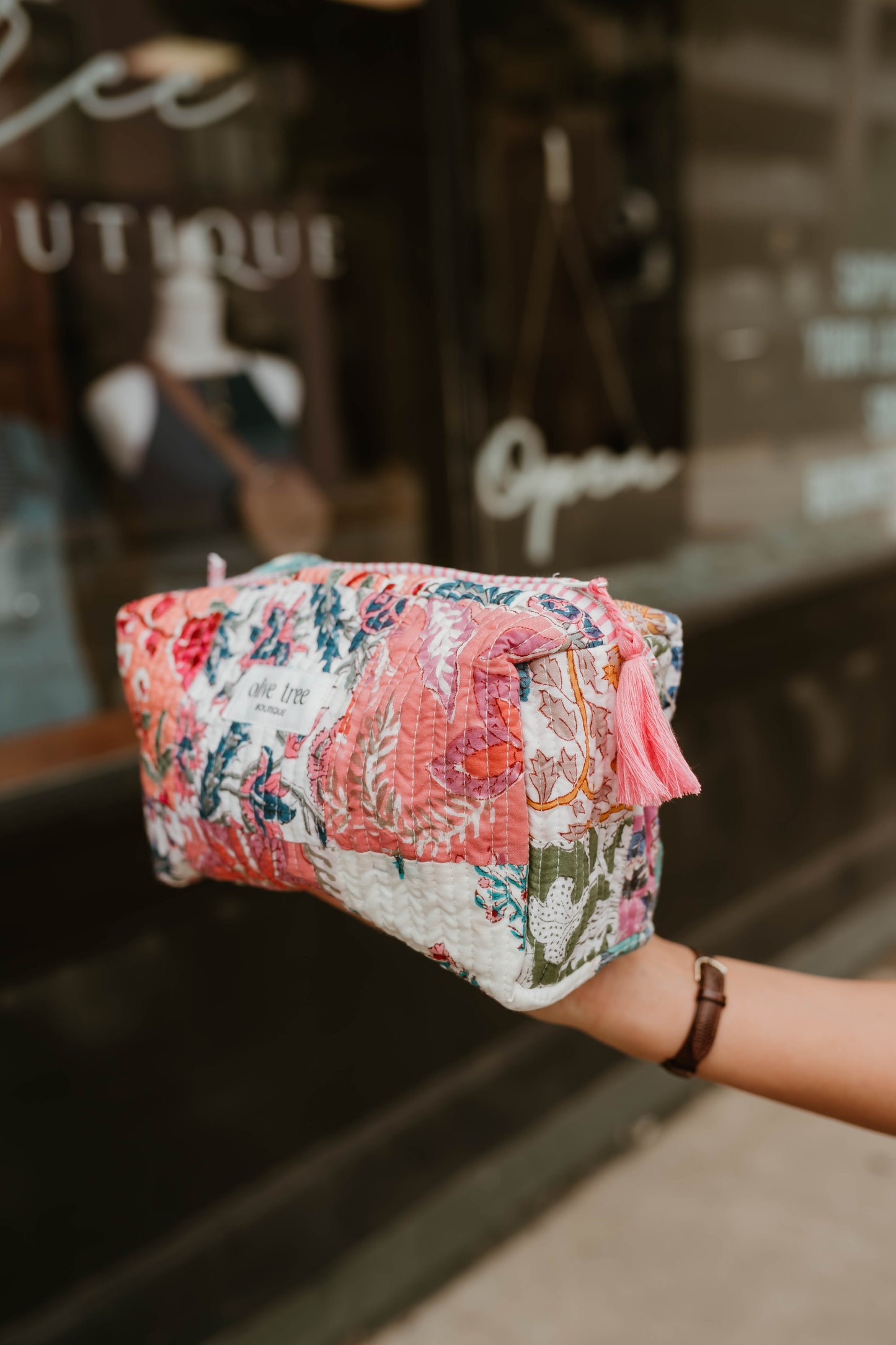SUNRISE QUILTED PATCHWORK MAKEUP POUCH - LARGE
