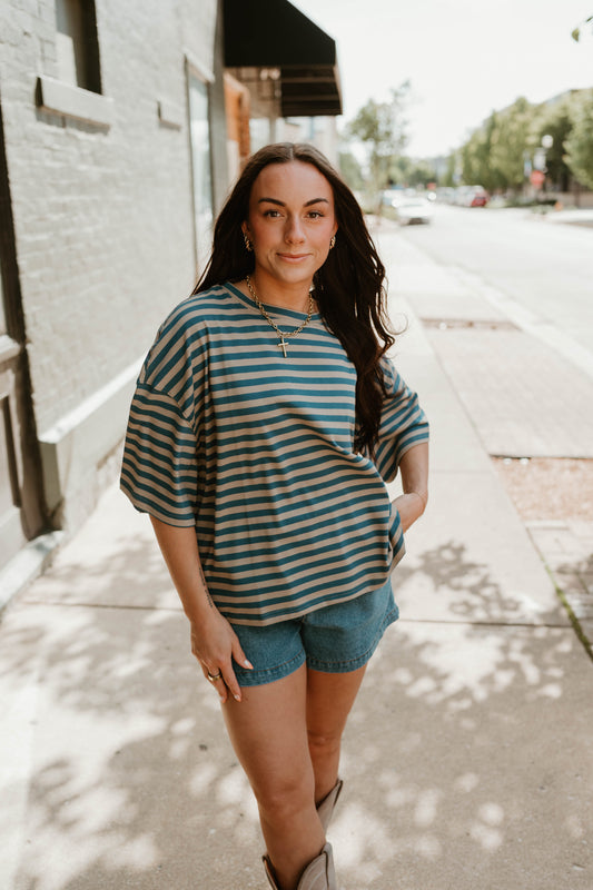 NAVY + TAN OVERSIZED BOYFRIEND TEE