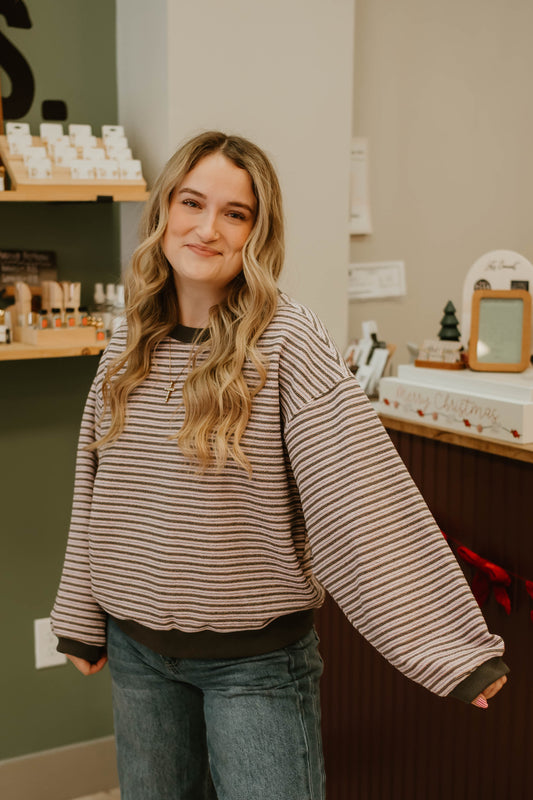 LAVENDER KNIT STRIPED PULLOVER