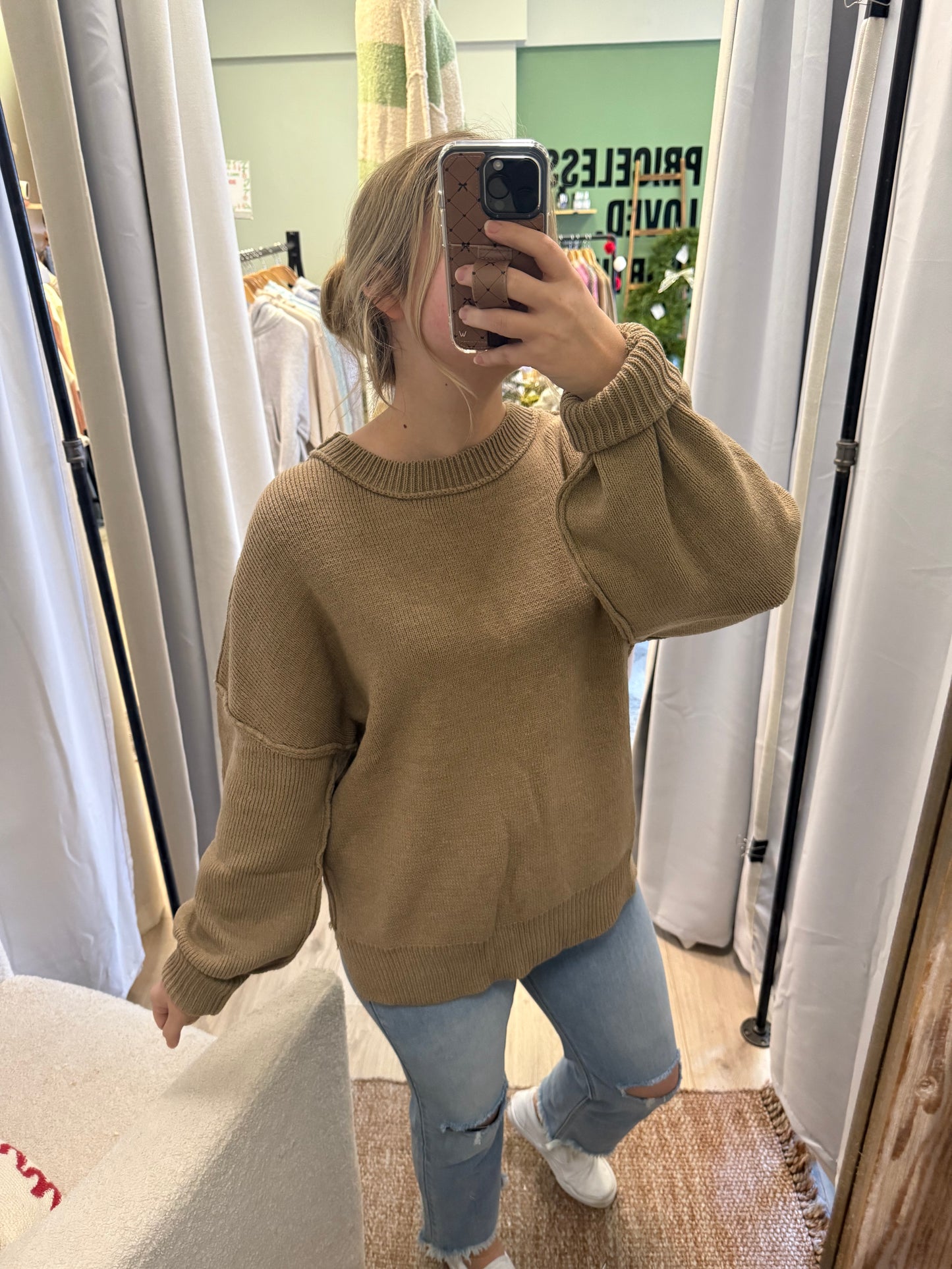 MOCHA DROP SHOULDER SWEATER