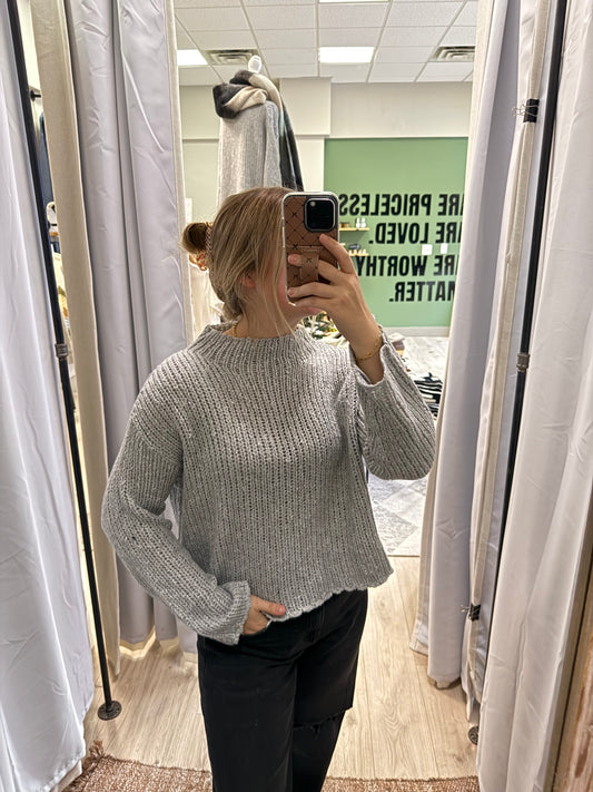 GRAY MOCK NECK SWEATER