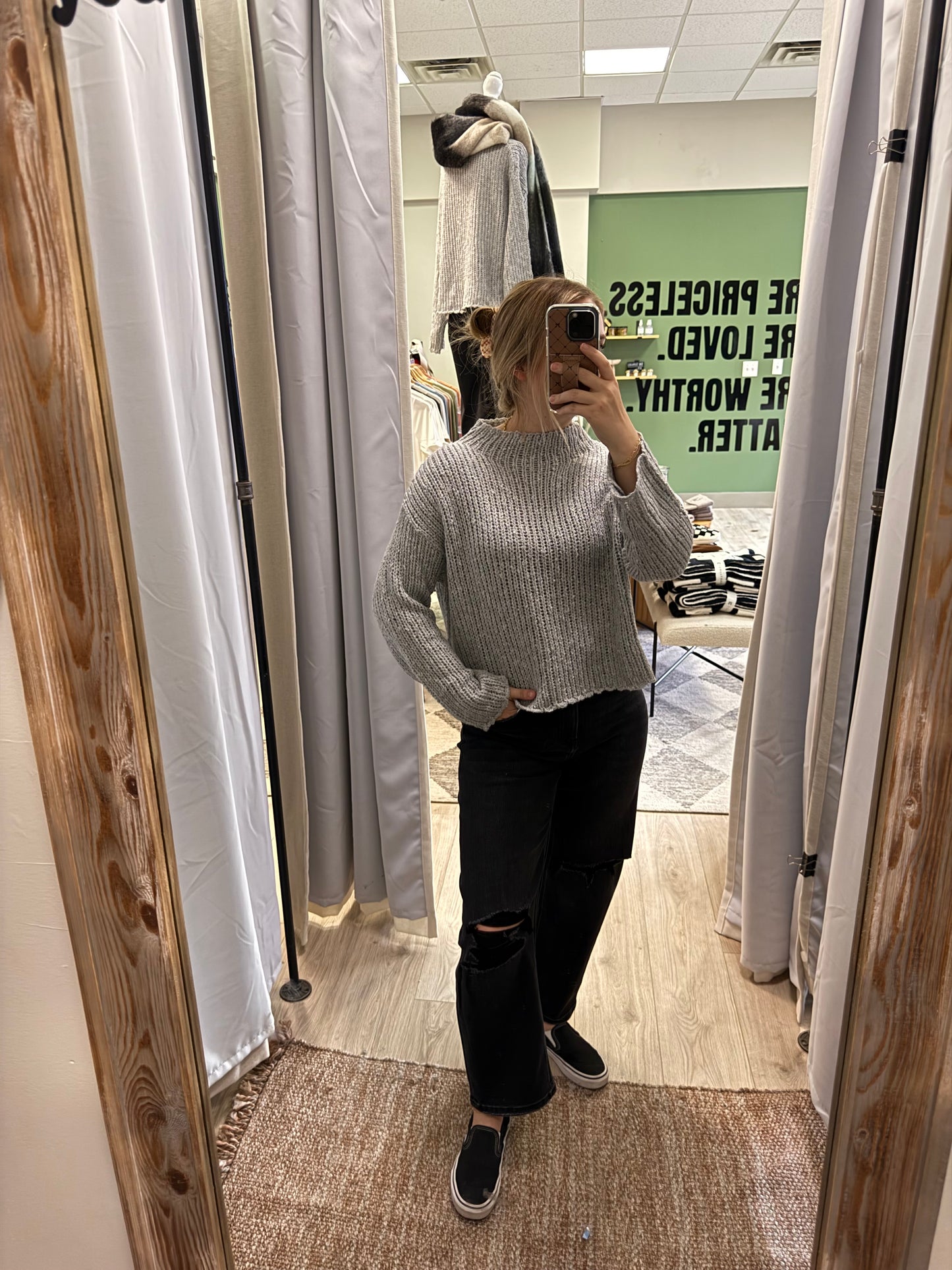 GRAY MOCK NECK SWEATER