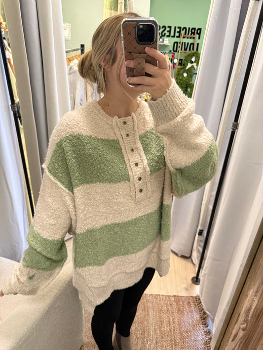 OLIVE + IVORY KNIT STRIPED SWEATER