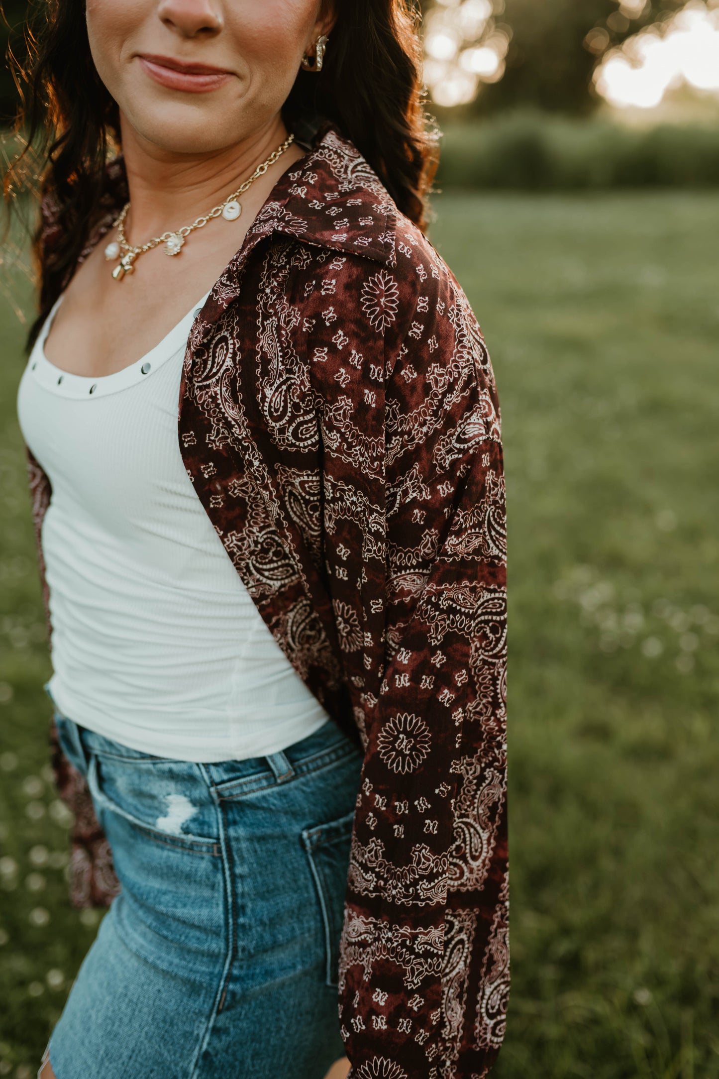 SATIN BANDANA BOYFRIEND BUTTON UP