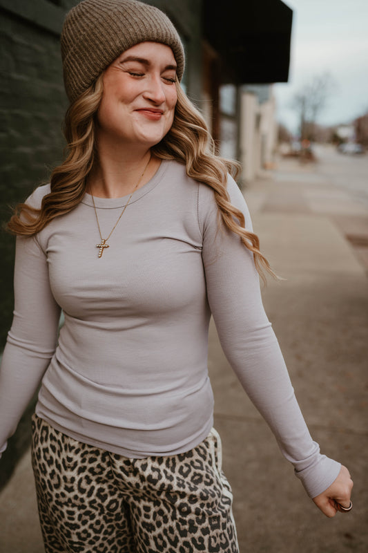 STONE RIBBED KNIT LONG SLEEVE