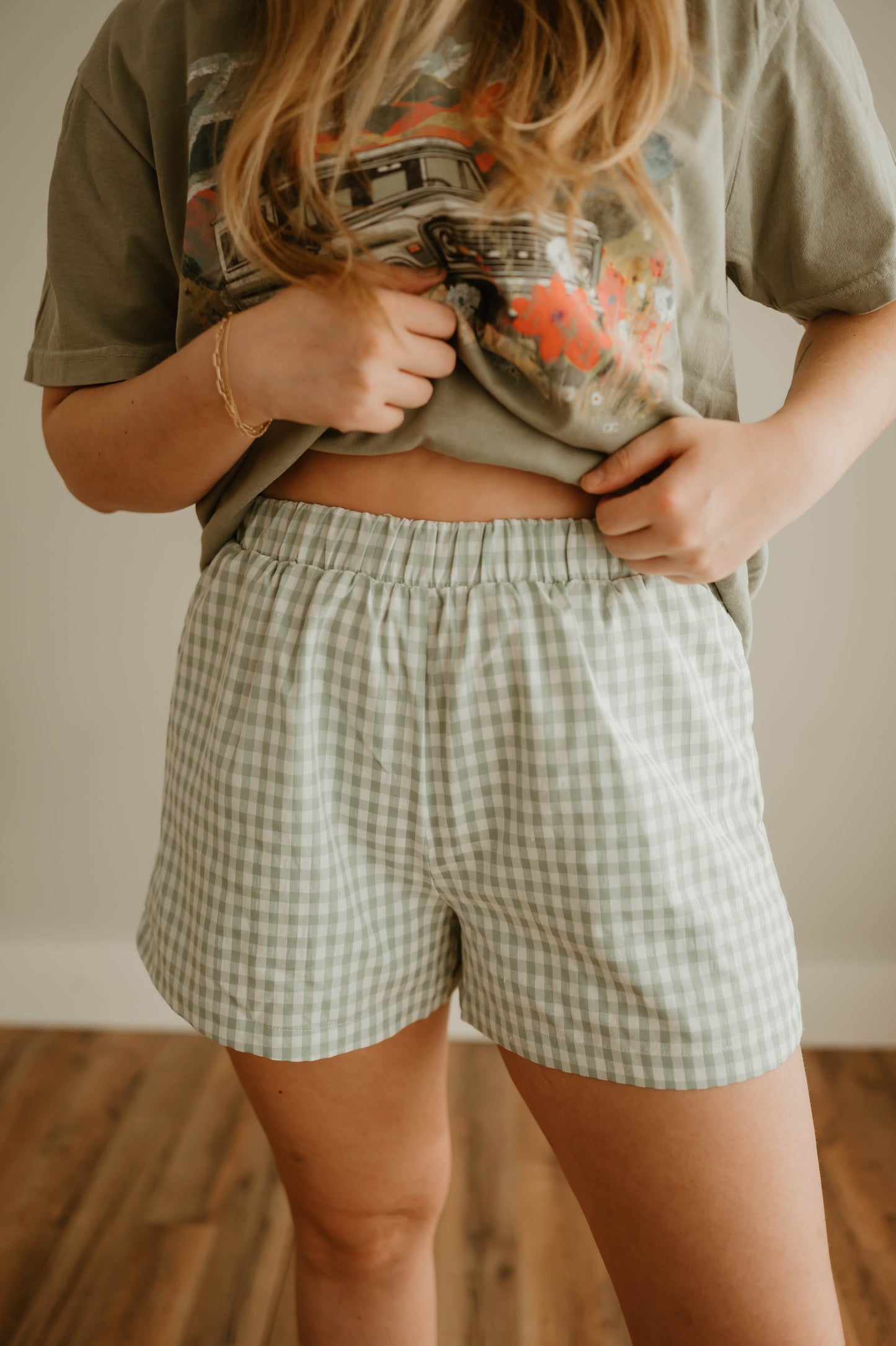 GREEN CHECKERED SHORTS