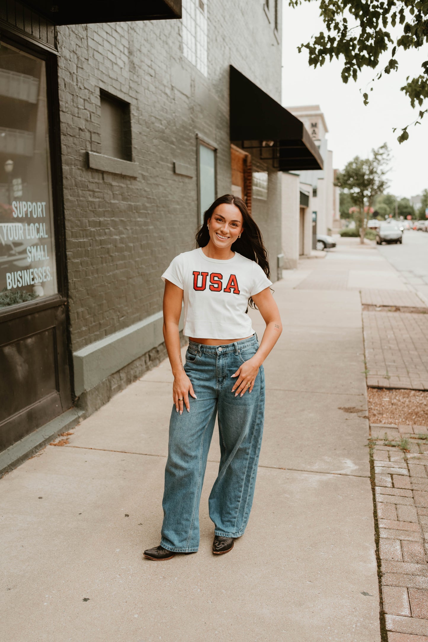 WHITE USA SHORT SLEEVE BABY TEE