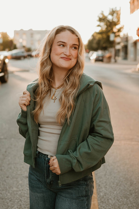 JADE CROPPED ZIP UP HOODIE