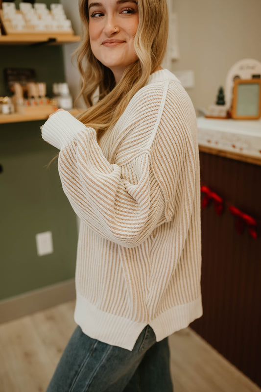 BEIGE TWO TONE SWEATER