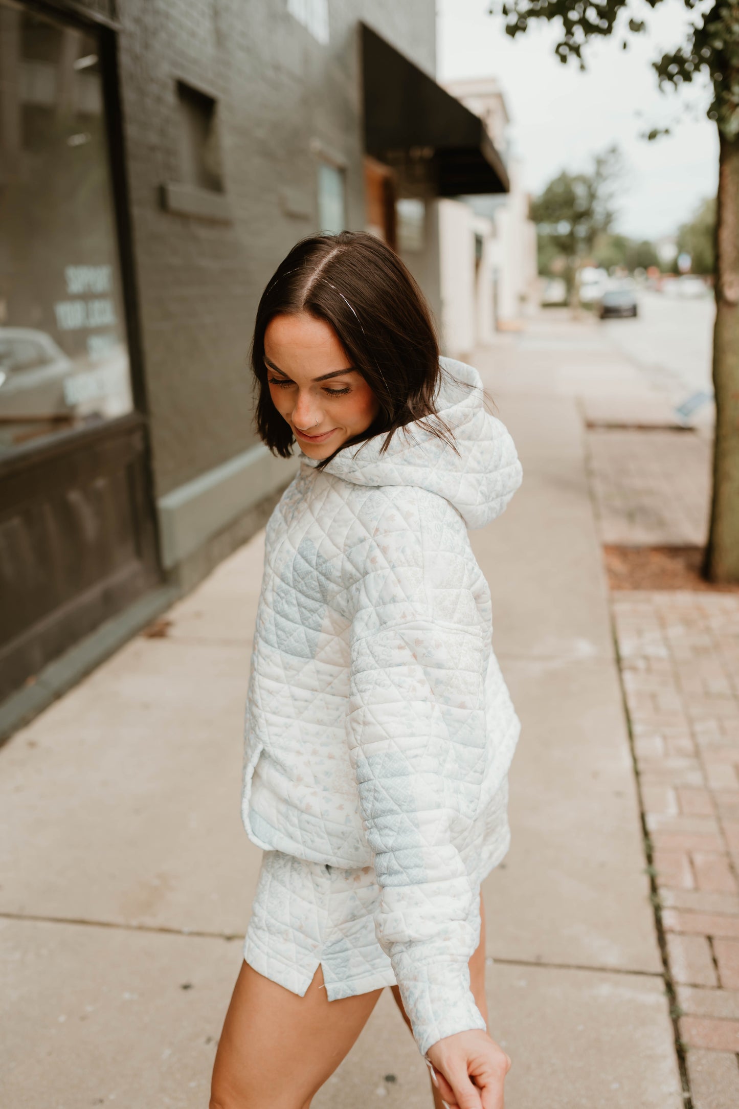 BLUE MULTI QUILTED HOODIE