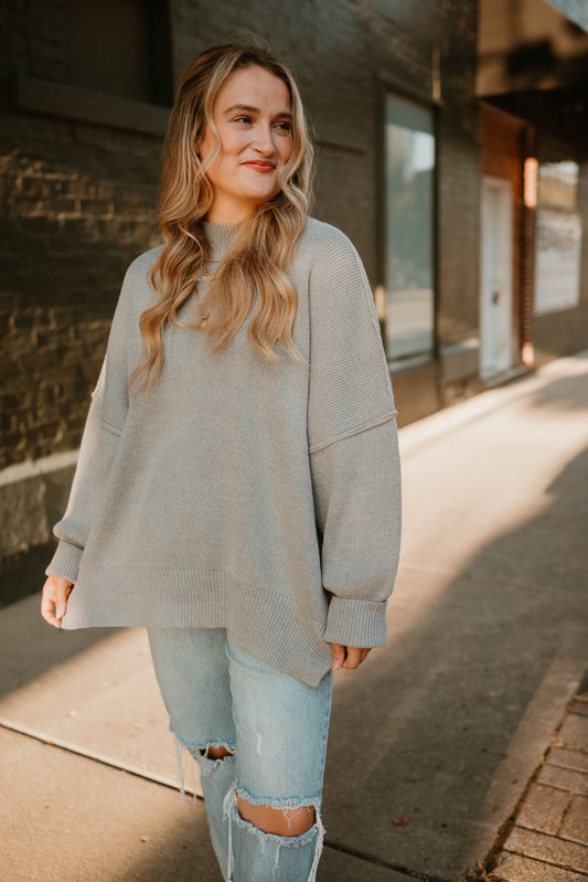 GRAY SIDE SLIT SWEATER