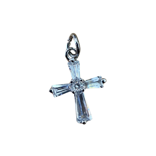 SILVER CROSS BAGUETTE CHARM