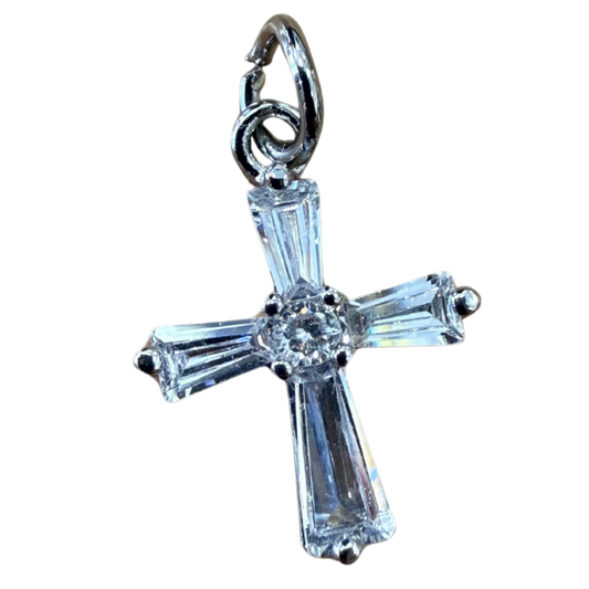 SILVER CROSS BAGUETTE CHARM
