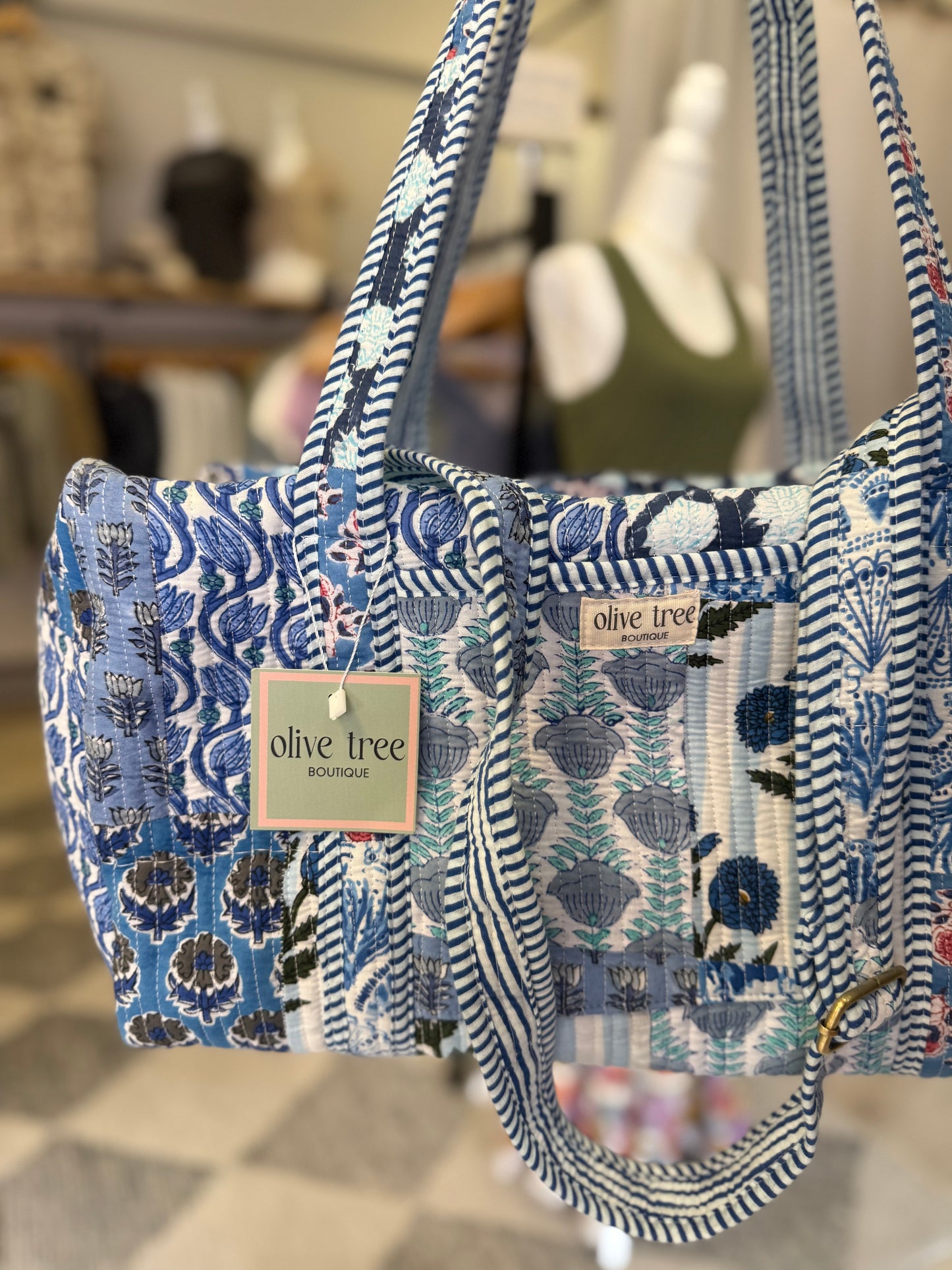 BLUE PATCH DUFFLE BAG