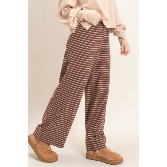 BROWN STRIPED ELASTIC LOUNGE PANTS